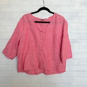 Sigrid Olsen 100% Linen Light Red Button Down Round Neck Top sz L
